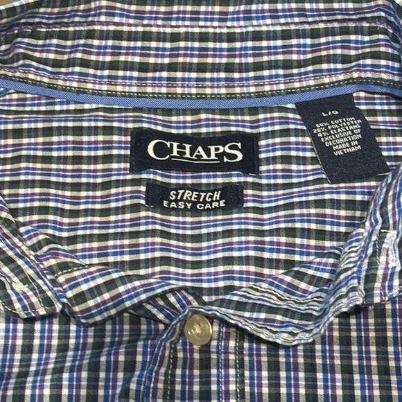 Chaps Stretch Button Down Shirt Front Pocket Collared Long Sleeves Blue Purple L - Picture 4 of 5